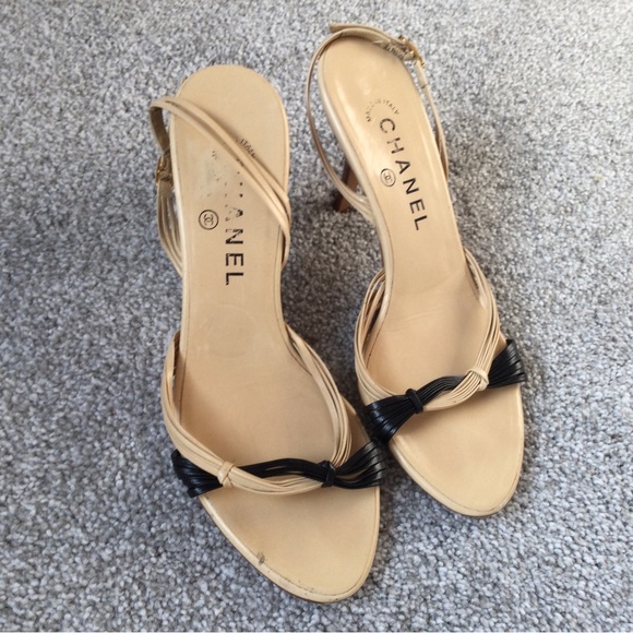 CHANEL Open toe Leather sling back Heels size 37 - Picture 4 of 11